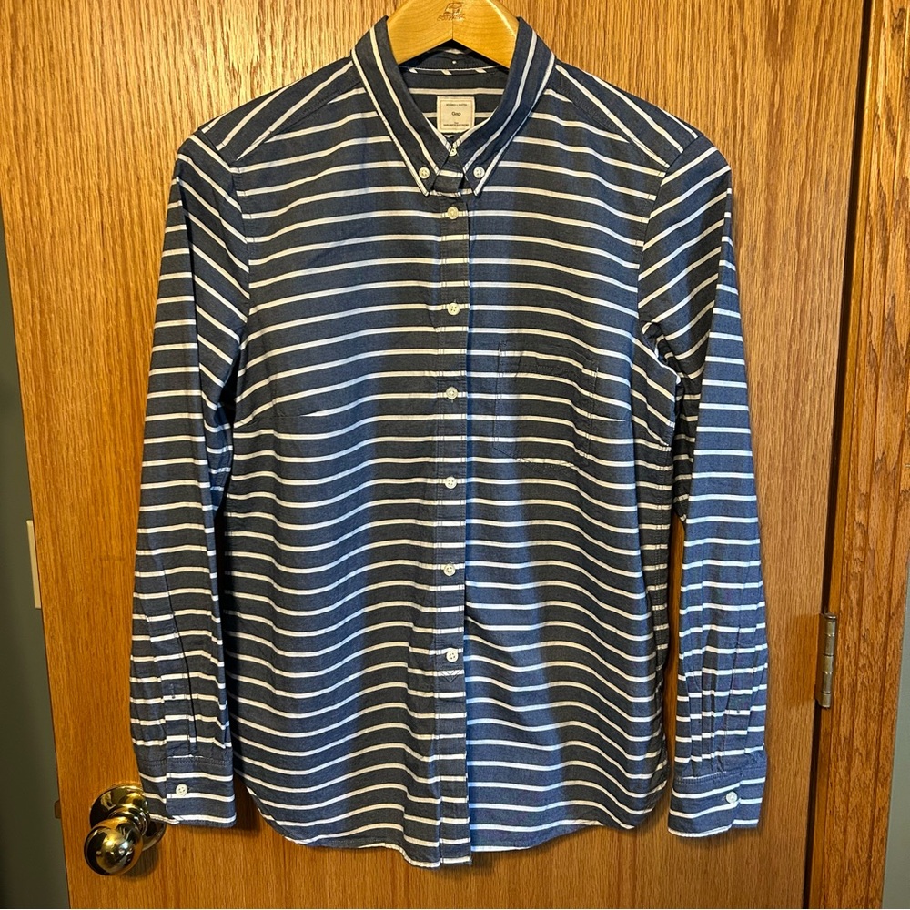 Gap Shirt 'Shrunken‎ Boyfriend Womans Large Striped long sleeve Blue nautical